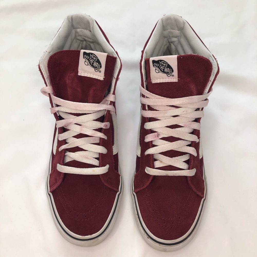 Vans High Top Burgundy Sued Canvas Sneakers Men 7.5 Women 9